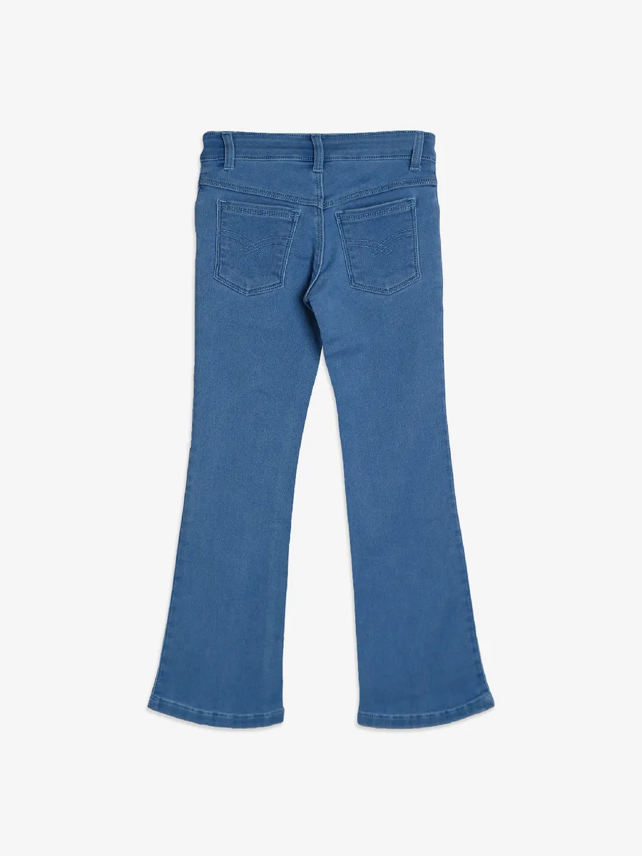 Light blue solid denim flare jeans