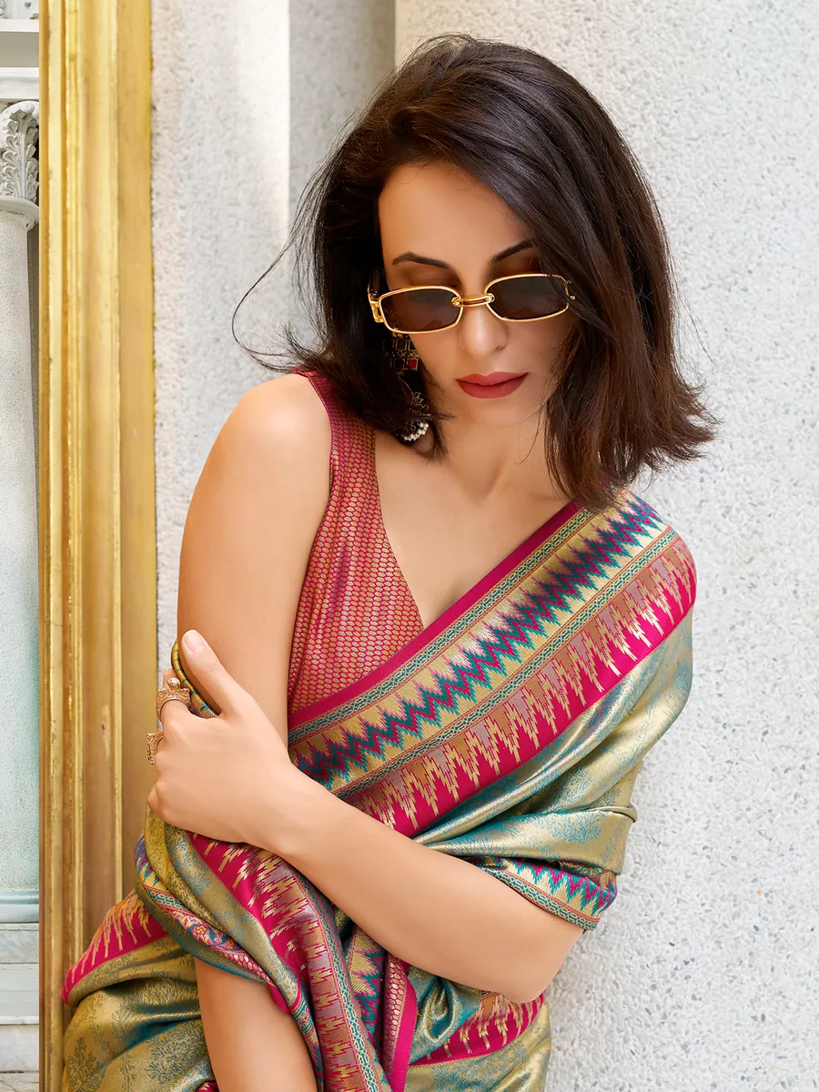 Light blue tissue silk saree in zari weaving