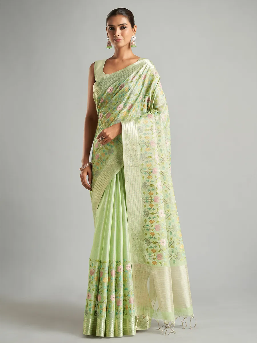 Light green cotton tissue saree