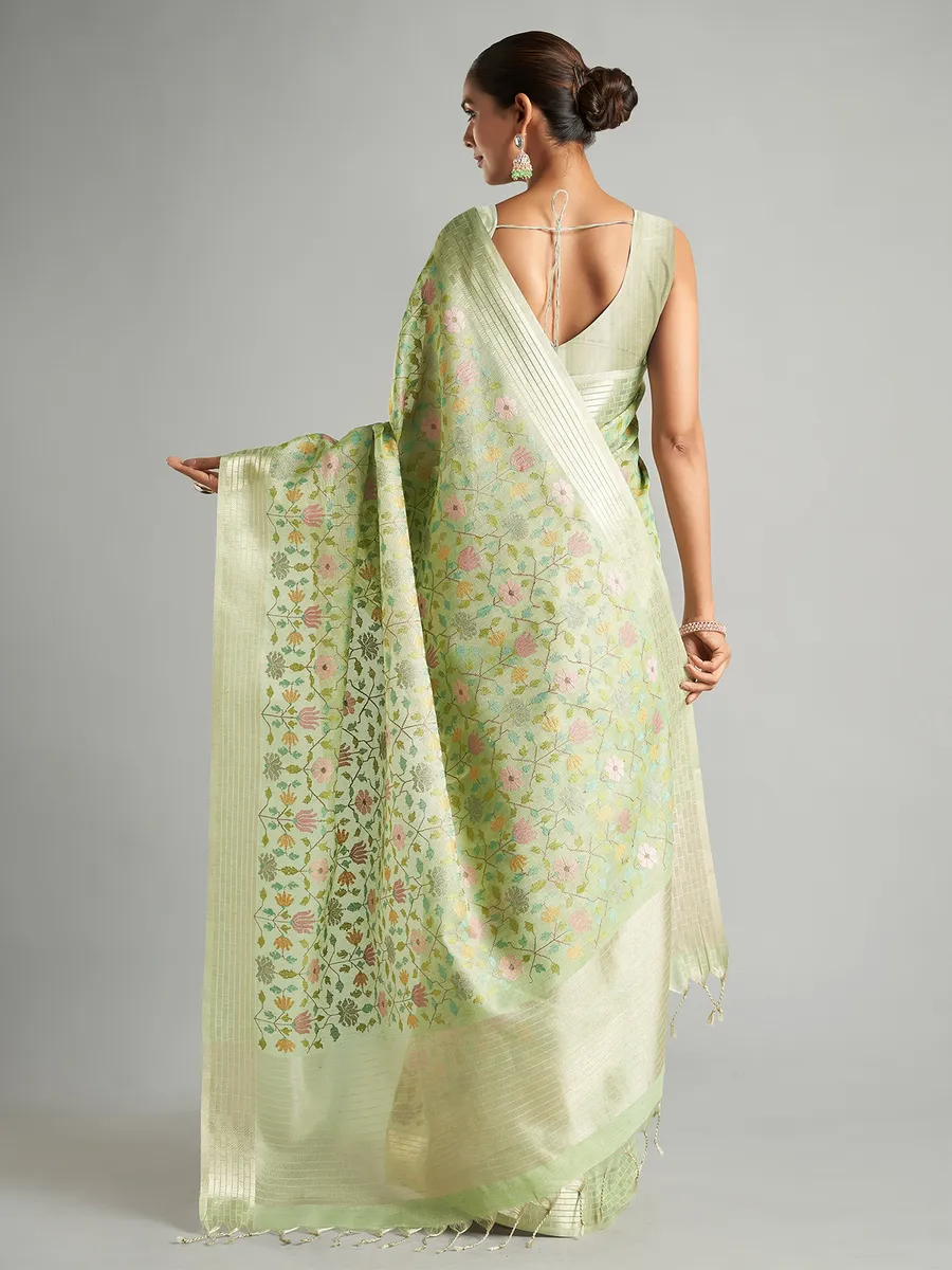 Light green cotton tissue saree