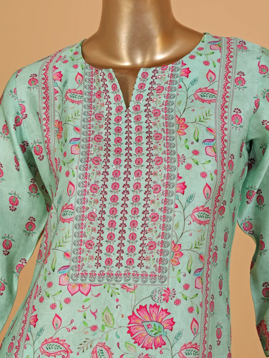 Light green floral printed kurti with pant