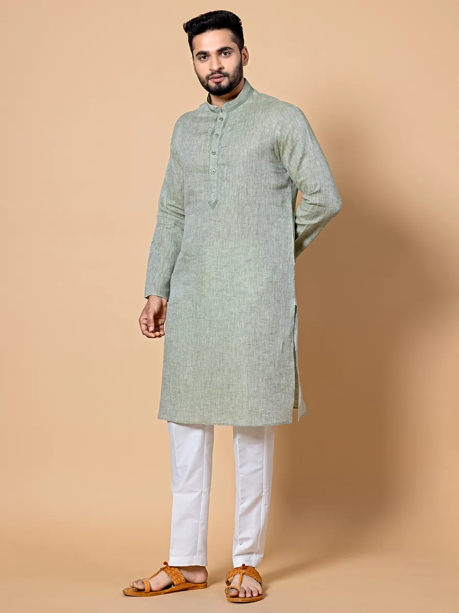 Light green linen kurta set for festive