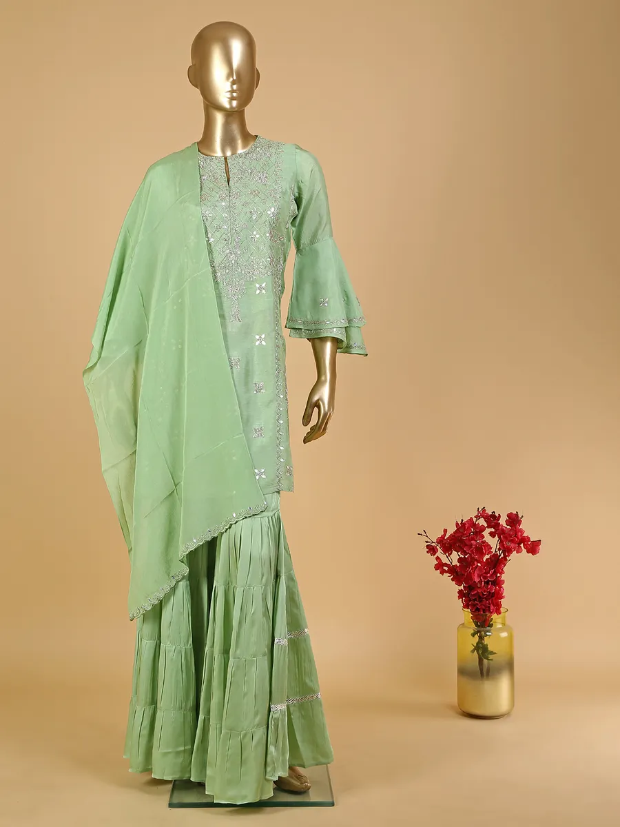 Light green silk sharara suit