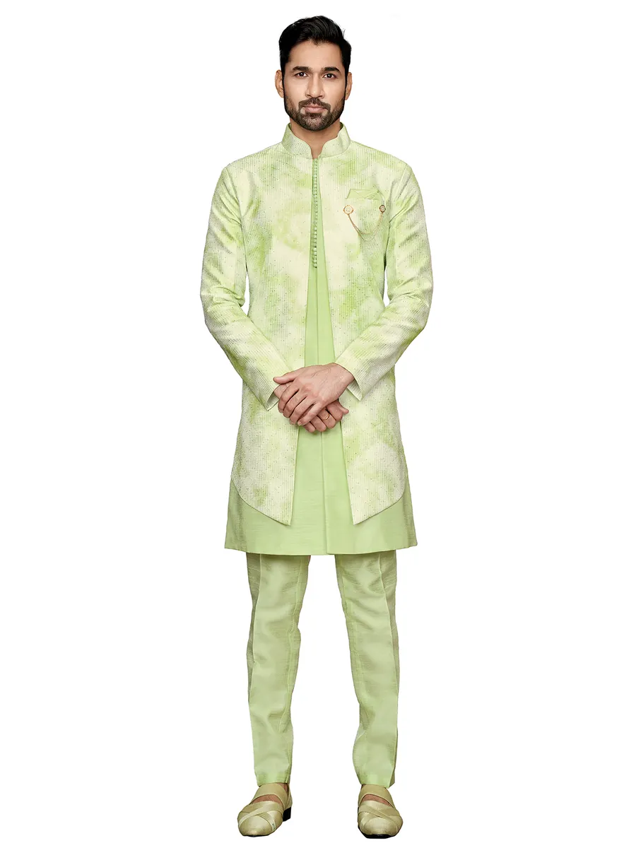 Light green silk wedding indowestern