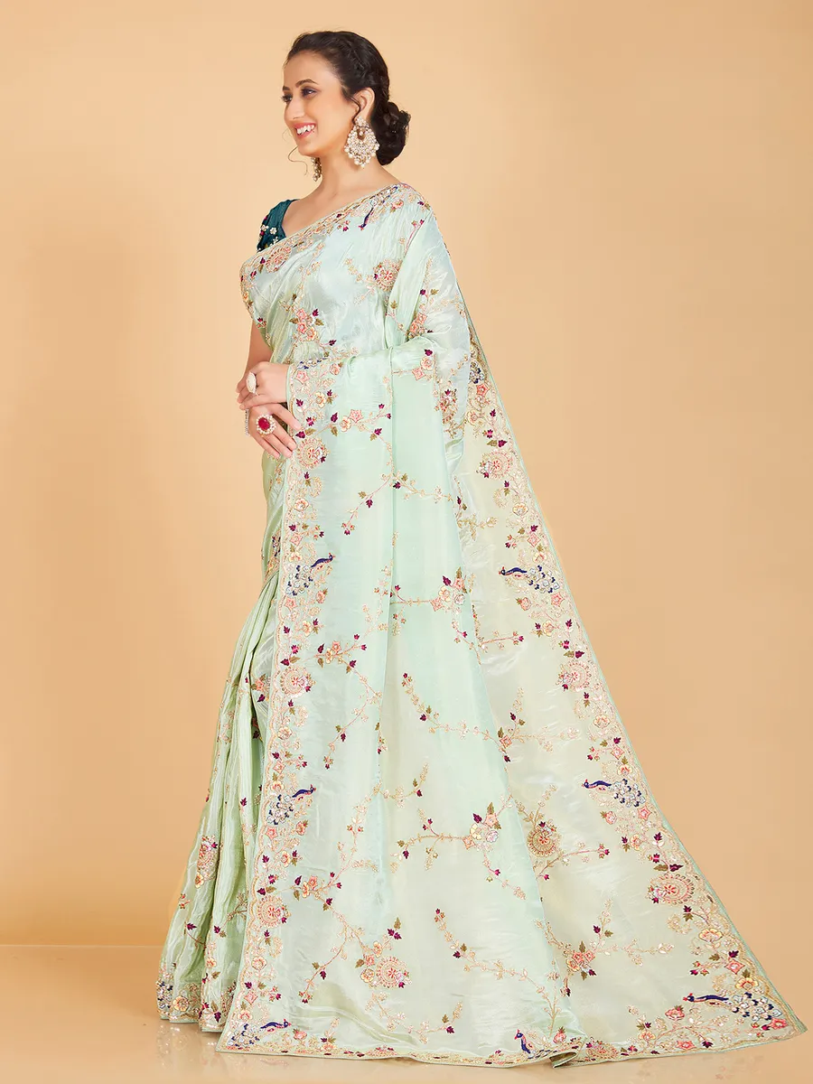 Light green silk wedding saree