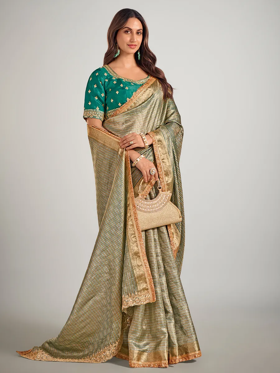Light green tisse silk zari weaving saree