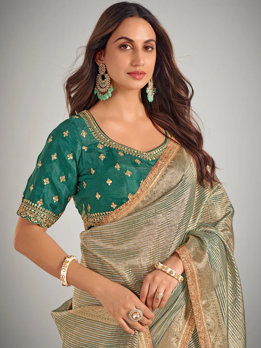 Light green tisse silk zari weaving saree