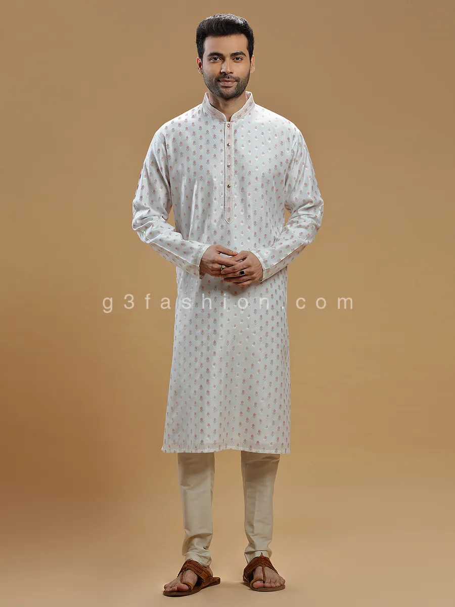 Light grey color festive look silk kurta suit
