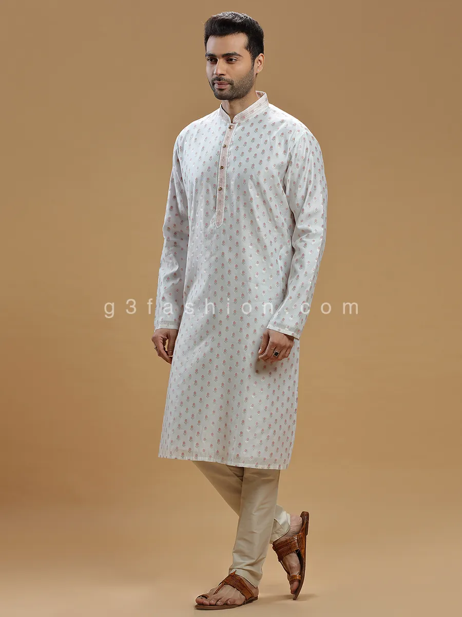 Light grey color festive look silk  Men Kurta pajama