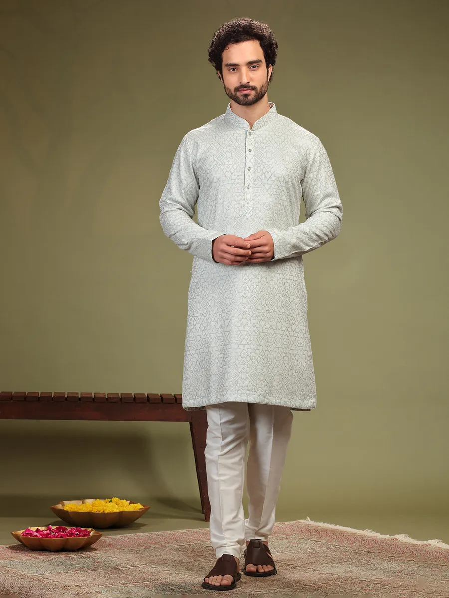 Light grey georgette embroidery kurta suit