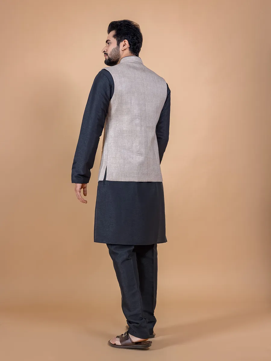 Beige jute silk waistcoat set