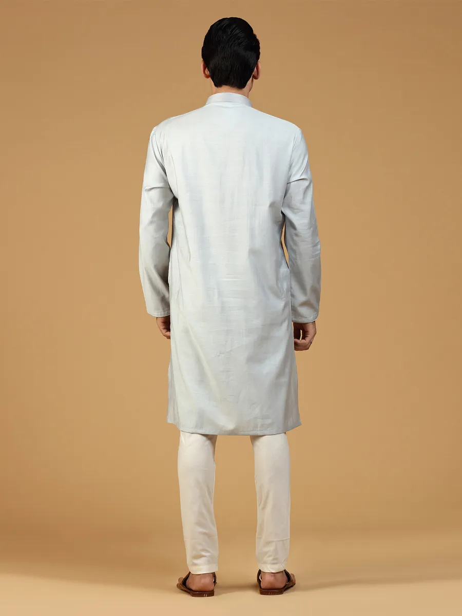 light grey plain festive wear silk kurta suit