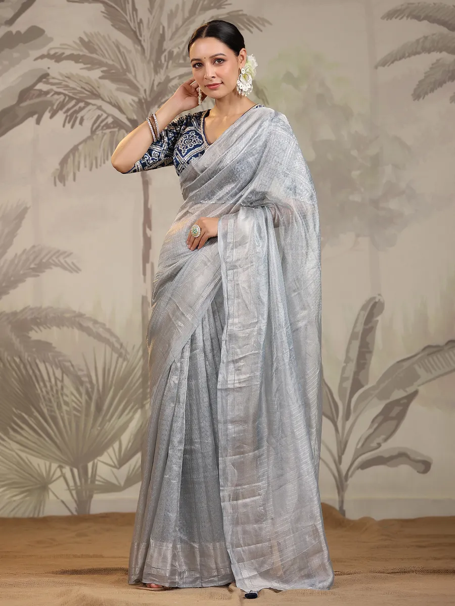 Light grey saree in organza