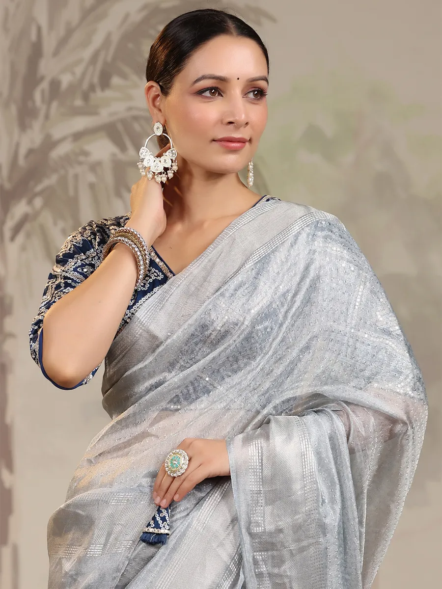 Light grey saree in organza