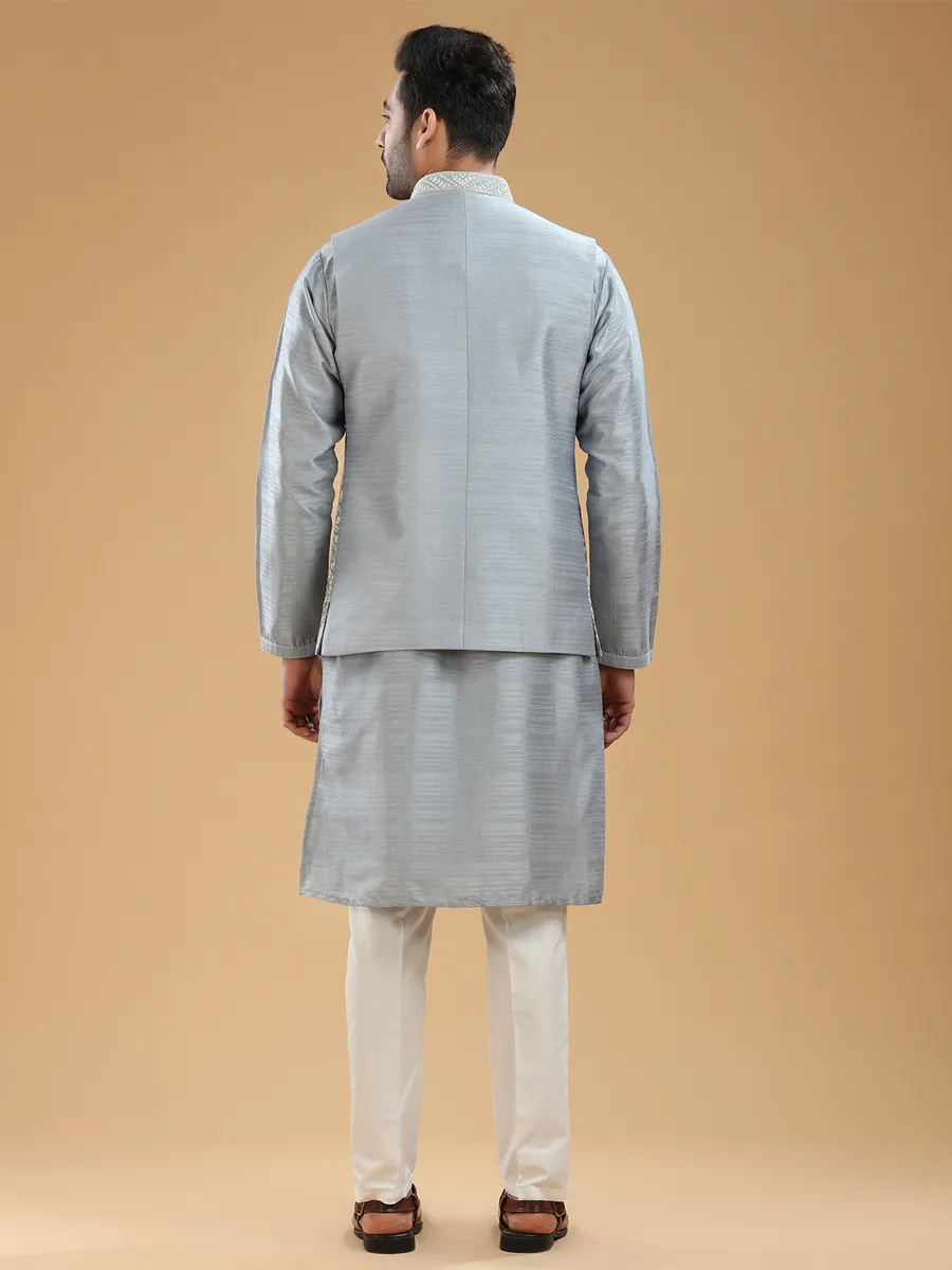 Light grey silk embroidery waistcoat set