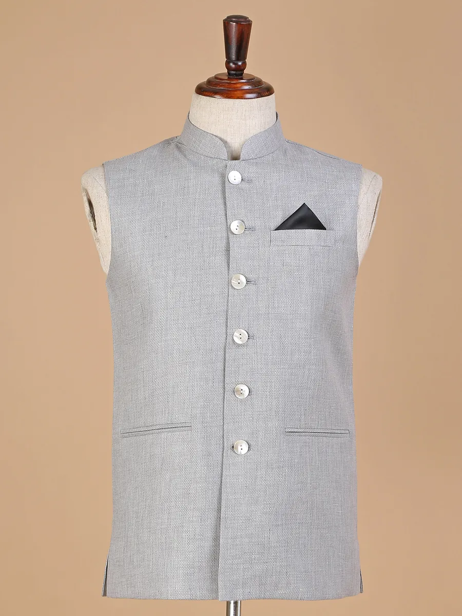 Light grey terry rayon waistcoat in textured