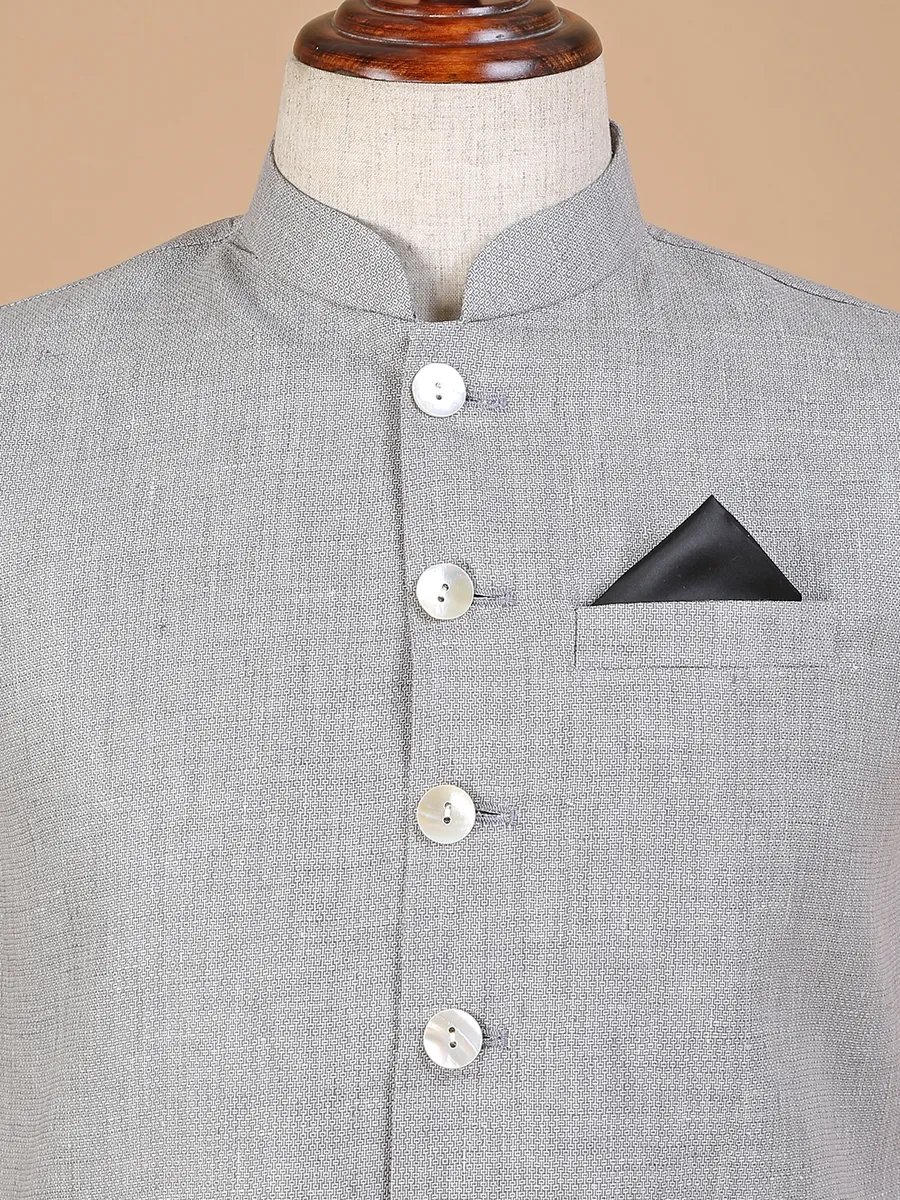 Light grey terry rayon waistcoat in textured