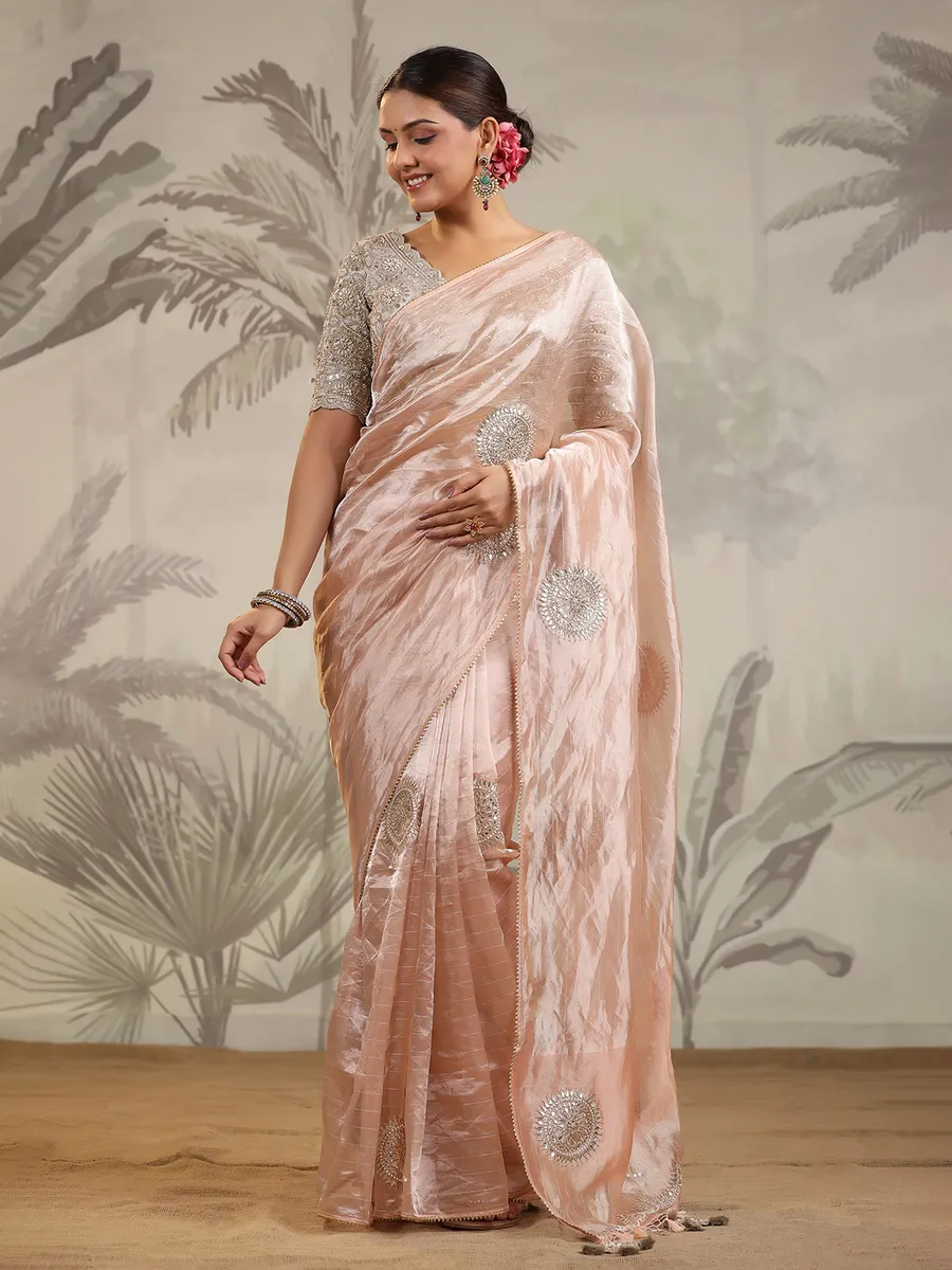 Light peach organza saree