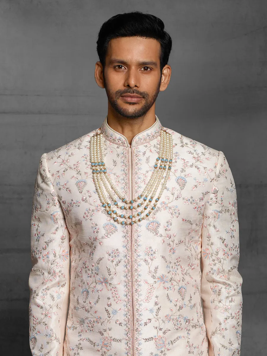 Light pink color silk sherwani for wedding event