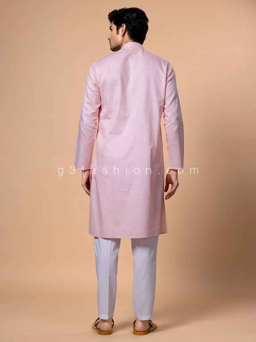 Light pink cotton Kurta Set for Men