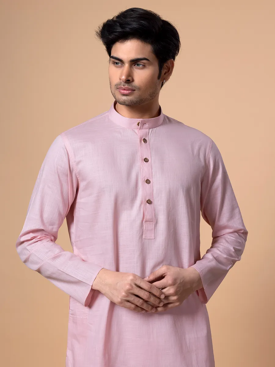 Light pink cotton kurta suit for men