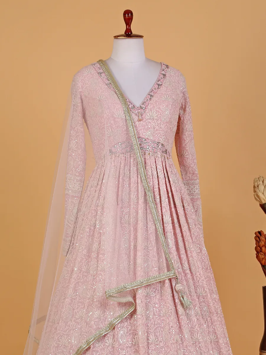 Light pink georgette embroidery anarkali suit