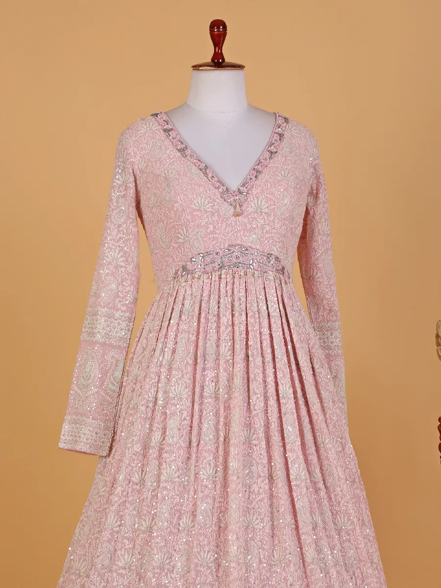 Light pink georgette embroidery anarkali suit