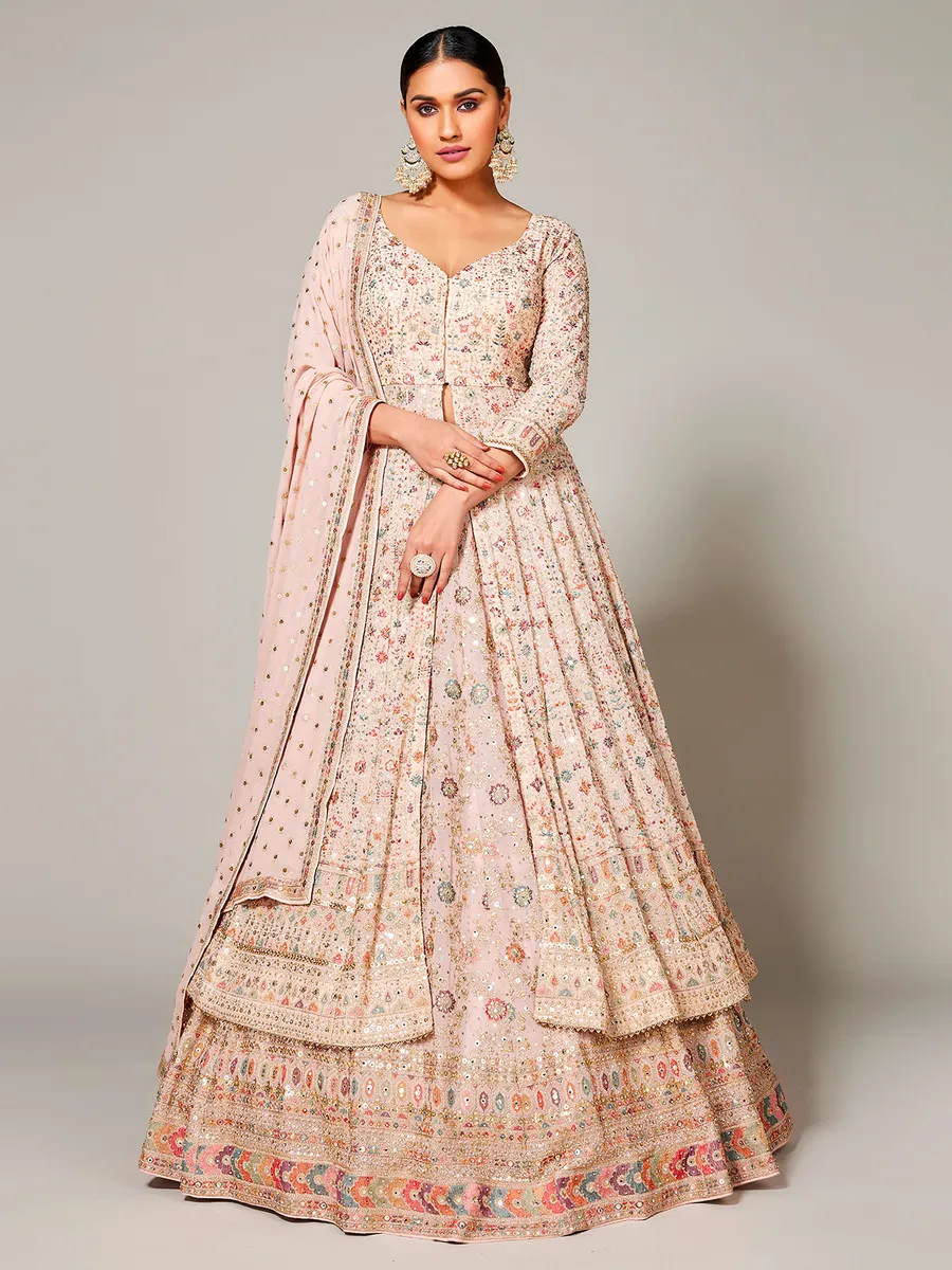 Light pink indowestern style lehenga suit