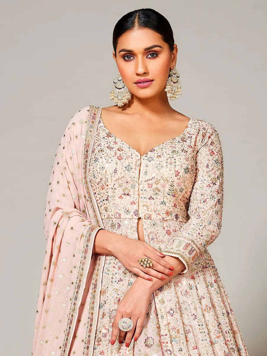 Light pink indowestern style lehenga suit