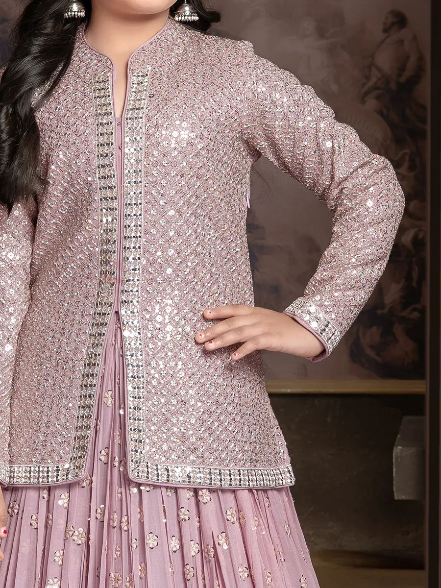 light pink jacket style lahenga choli