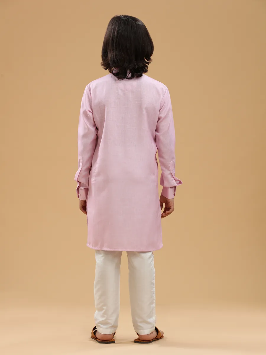 Light pink linen kurta suit