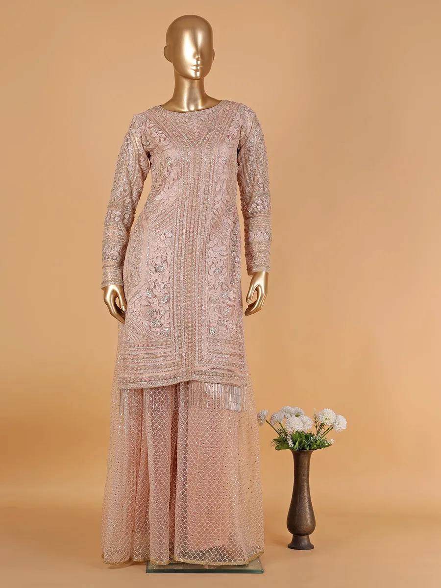 Light pink net palazzo suit