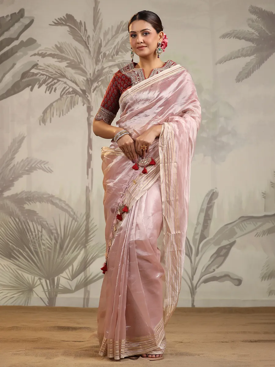 Light Onion pink organza saree