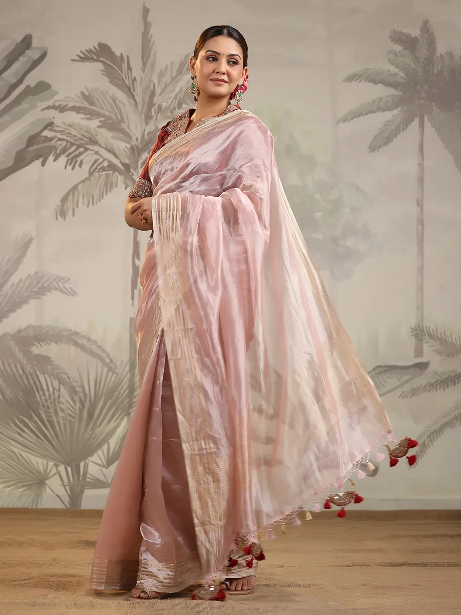 Light Onion pink organza saree