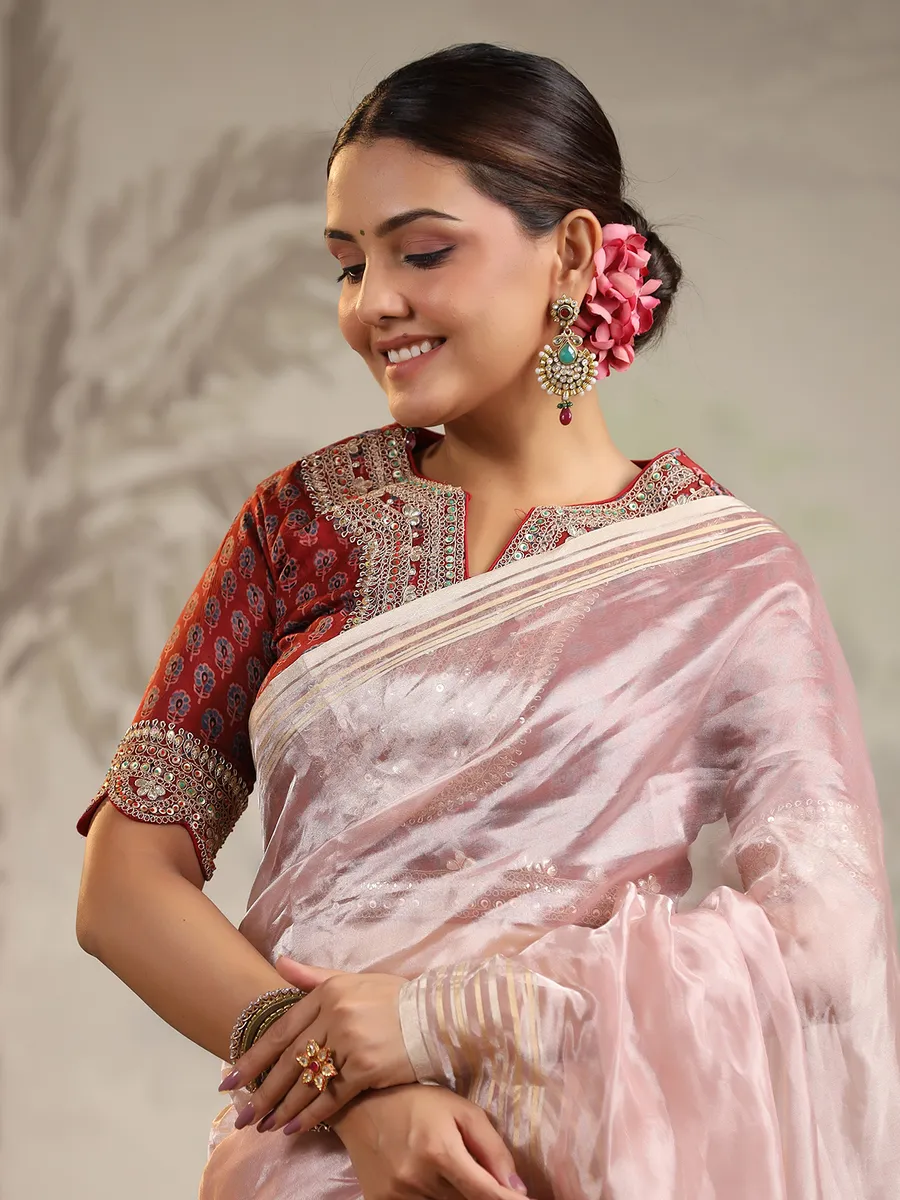 Light Onion pink organza saree