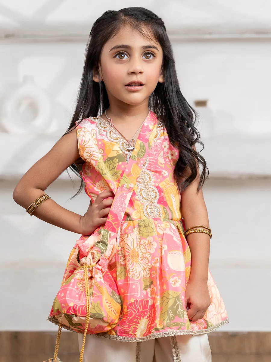 Light pink printed dhoti suit in silk