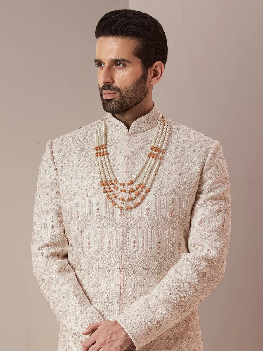 Light pink raw silk groom wear stunning sherwani