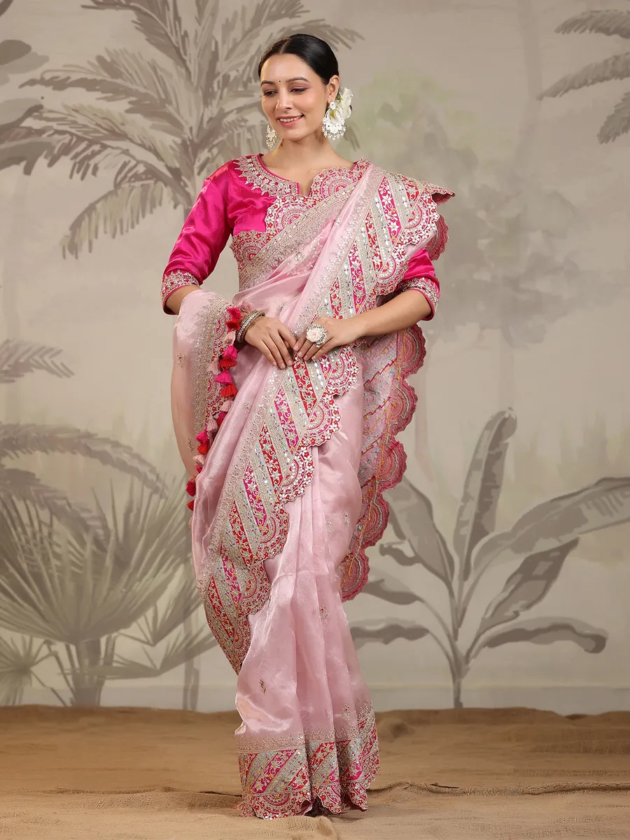 Light pink saree in organza