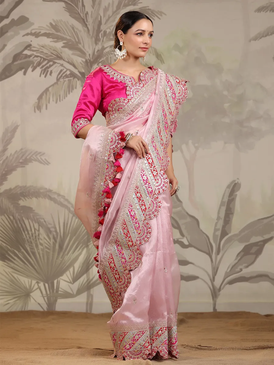 Light pink saree in organza