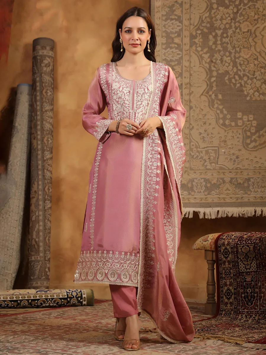 Pink Kurti with Pant & Net Dupatta main image 0