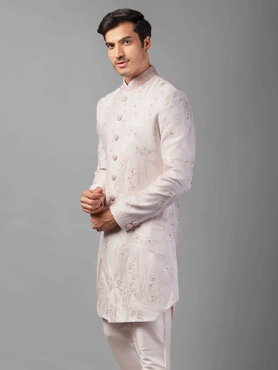 Light pink silk sherwani for wedding wear