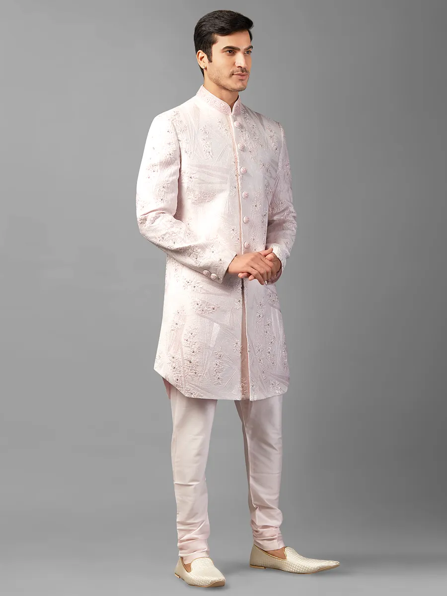Light pink silk sherwani for wedding wear