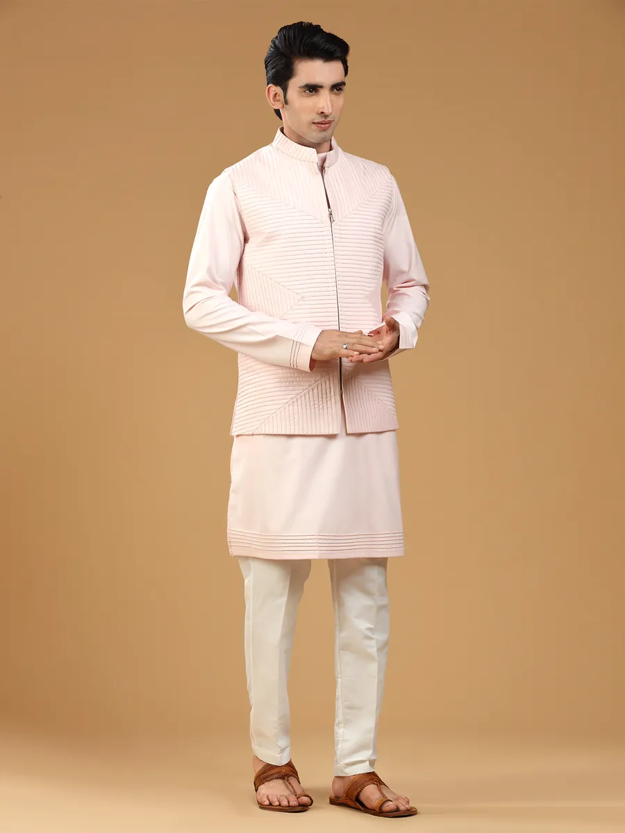 Light pink silk textured waistcoat set