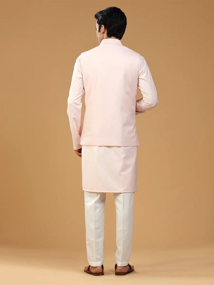 Light pink silk textured waistcoat set