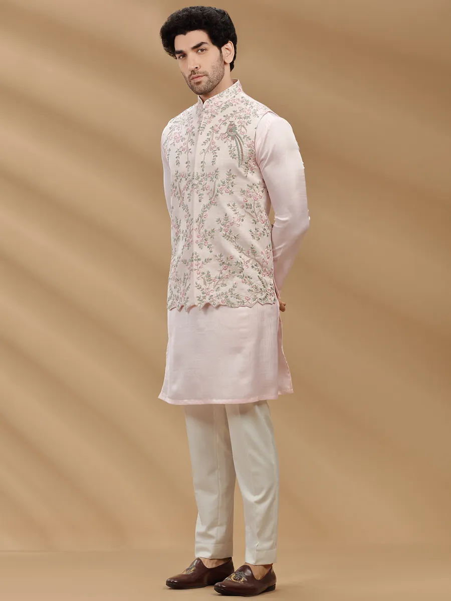 Light pink silk waistcoat set for wedding season