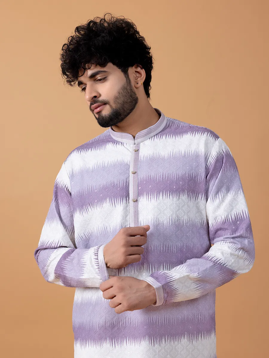 Light purple cotton embroidery kurta suit