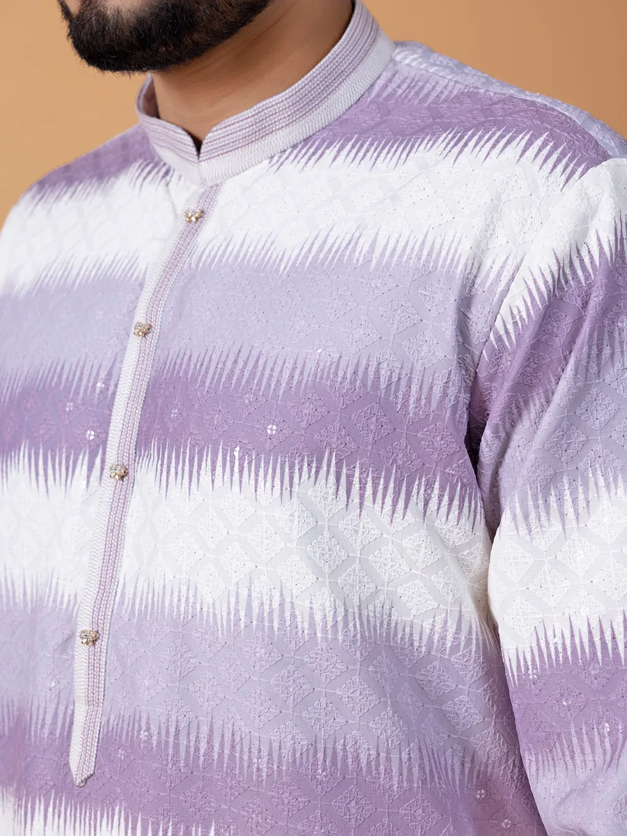 Light purple cotton embroidery kurta suit