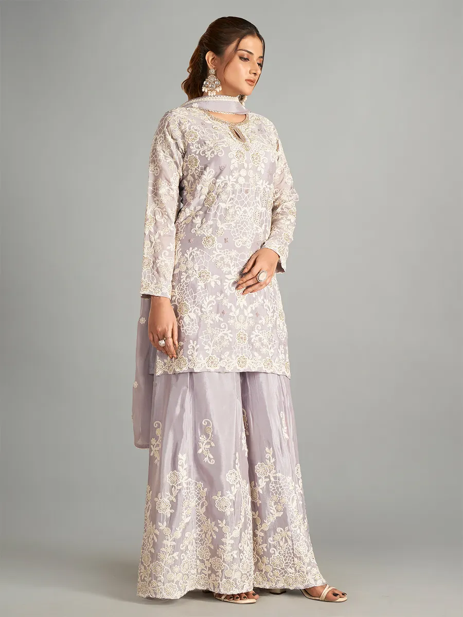 Light purple embroidery palazzo suit