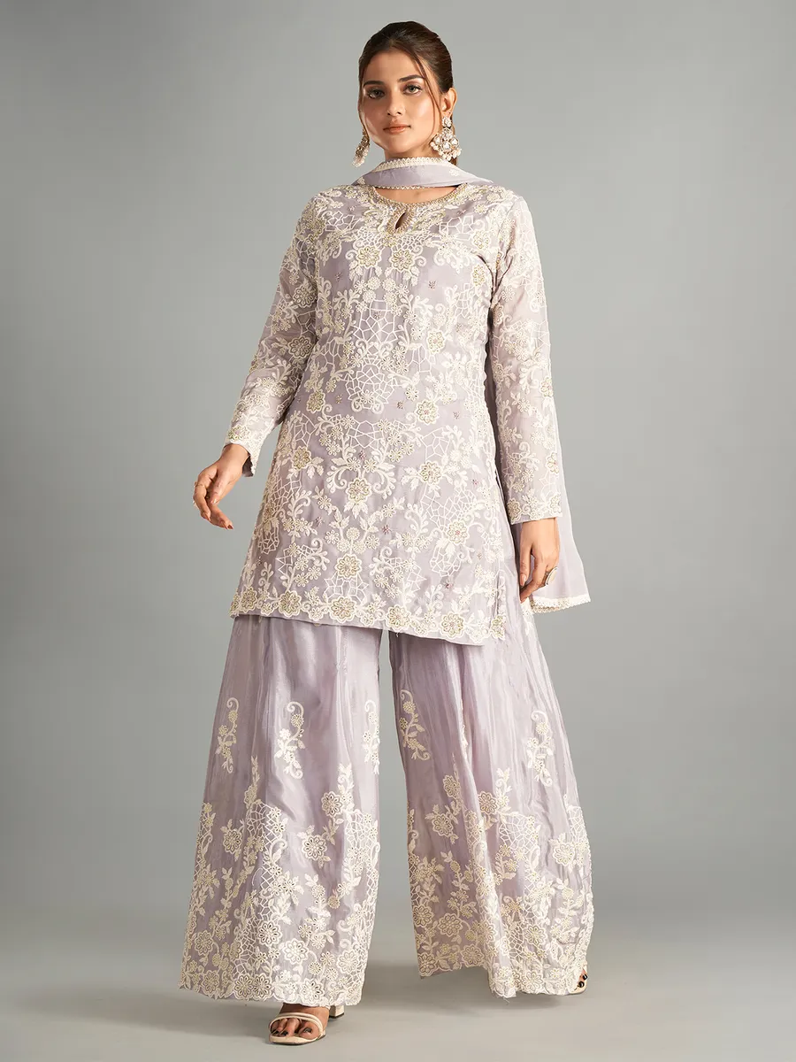 Light purple embroidery palazzo suit