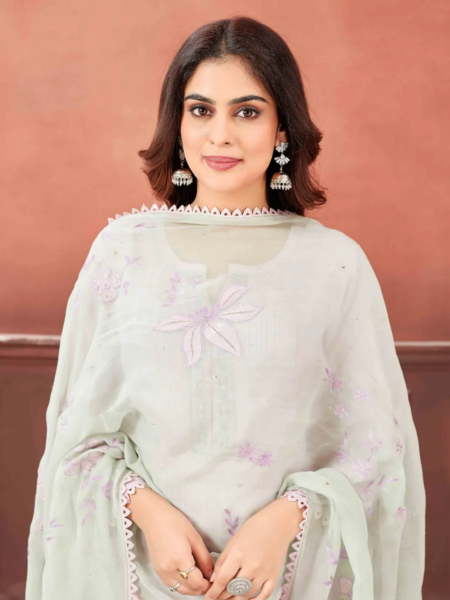 Light purple salwar suit with floral dupatta